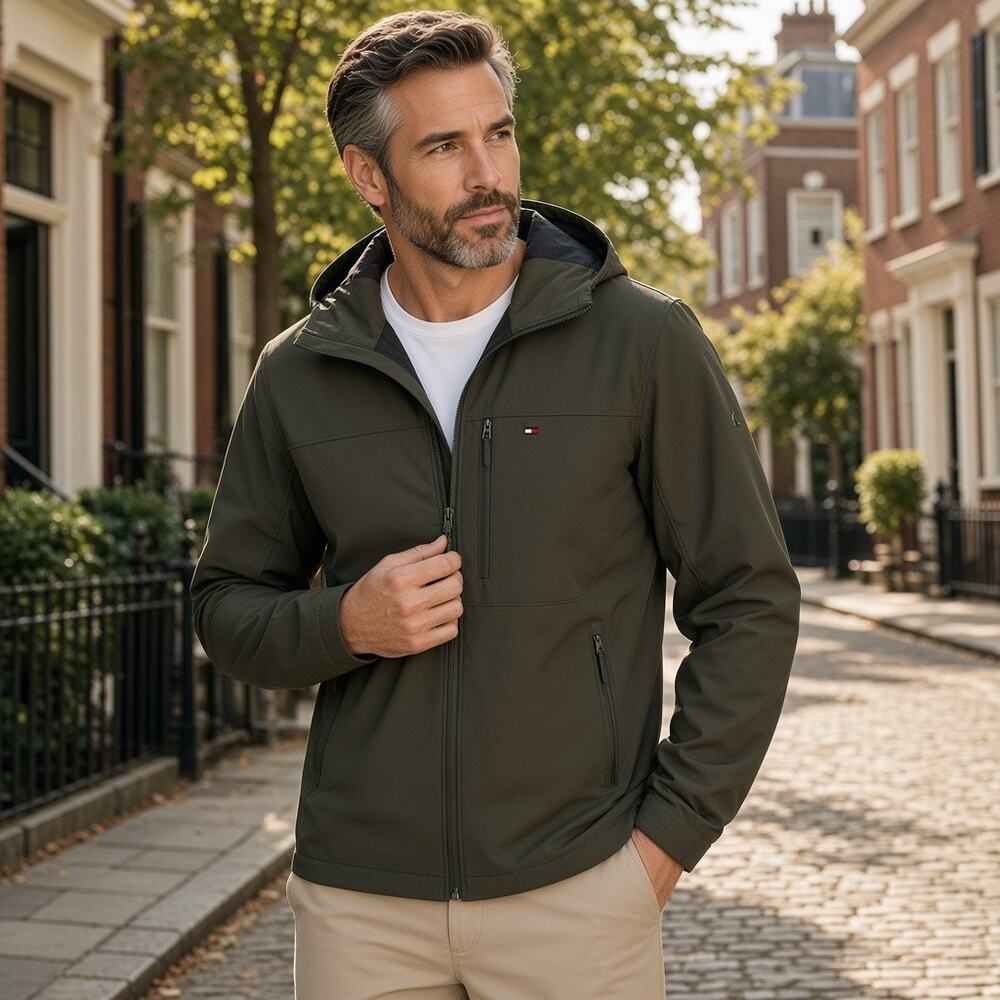 Tommy Hilfiger Men’s Softshell Rain Hoodie – Olive – Size XL – NWT (34-0015)